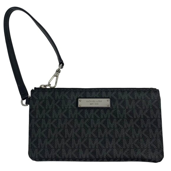 MICHAEL KORS MK Logo Coated Canvas Wristlet Wallet Clutch Black / Gray - Picture 1 of 12
